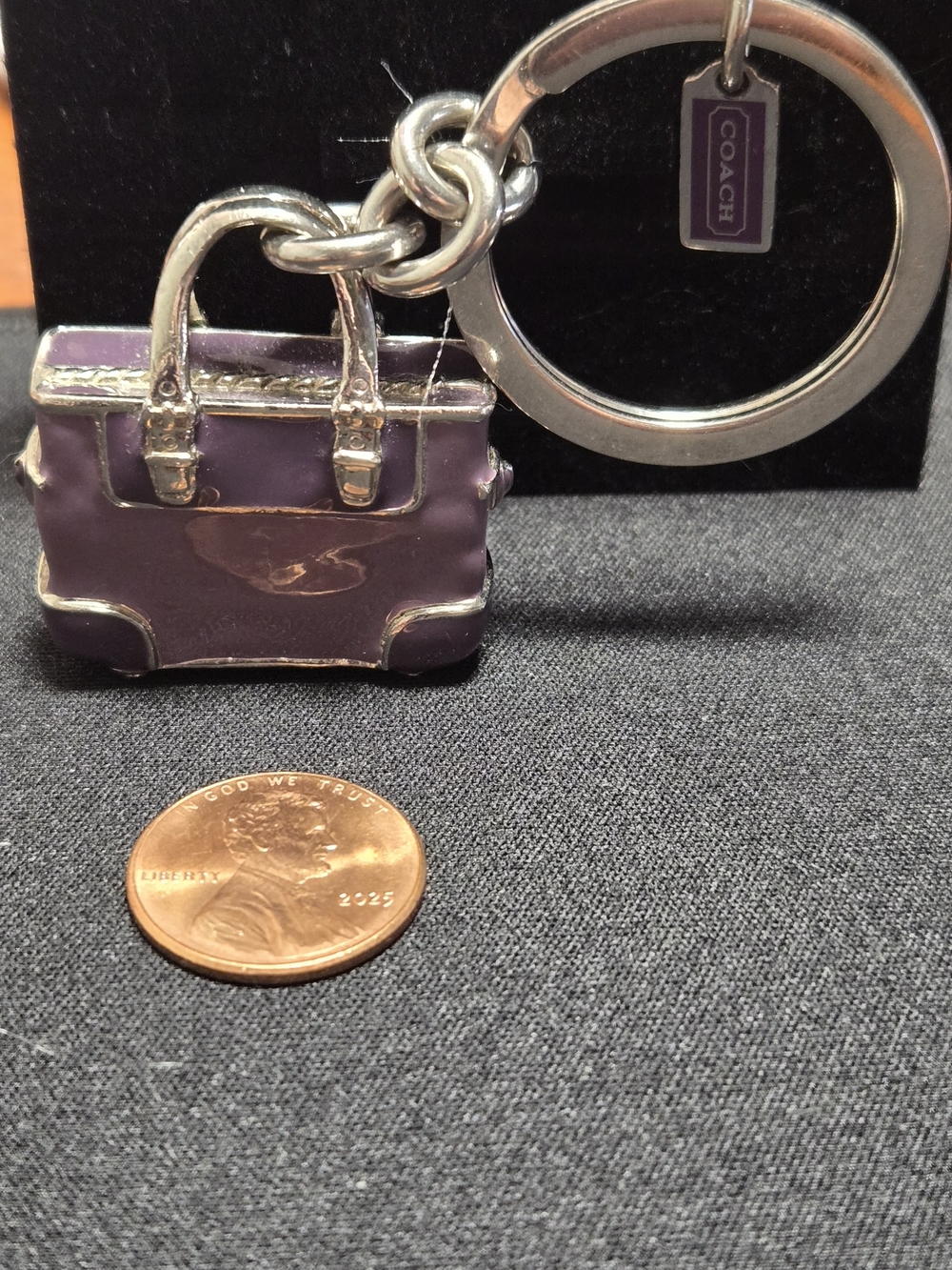 Coach Purple Enamel Handbag Keychain with Silver Hardware
